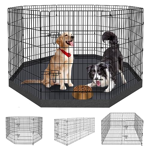 Hundegehege für den Innenbereich, faltbar, Metalldraht, für den Innen- und Außenbereich, 8 Paneele, 91,4 cm, mit Bodenpolster/Abdeckung oben (schwarz, 91,4 cm untere Abdeckung) von Peekaboo