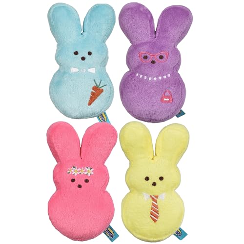 Peeps Plush Bunny Spielzeug für Hunde, bestickt, weich, gefüllt und quietschend, Größe M, 4-teiliges Set von Peeps