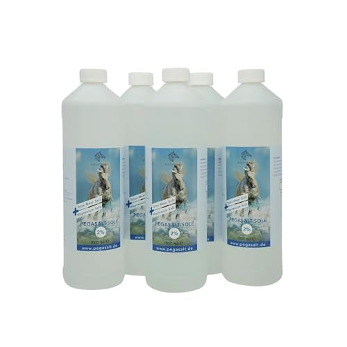 Pegasalt 2% Totes Meer Sole (1000 ml) • Pferde Inhalation Soletherapie • Regeneration der Atemwege für Pferde (5er Spar Set) von Pegasalt