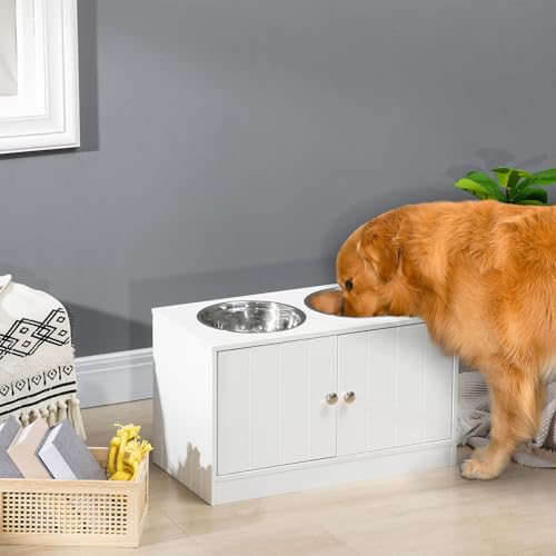 Erhöhter Hundenapf Futternapf mit Stauraum,Hundefutterstation mit 2 Edelstahlschalen,Stauraum für Haustierbedarf,passend für Schulterhöhe 55-65 cm mit magnetischen Türen & Metallgriffen (Weiß) Erhöhter Hundenapf Futternapf mit Stauraum,Hundefutterstation mit 2 Edelstahlschalen,Stauraum für Haustierbedarf,passend für Schulterhöhe 55-65 cm mit magnetischen Türen & Metallgriffen (Weiß) von Peiaw