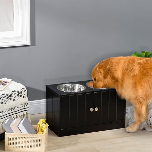 Erhöhter Hundenapf Futternapf mit Stauraum,Hundefutterstation mit 2 Edelstahlschalen,Stauraum für Haustierbedarf,passend für Schulterhöhe 55-65 cm mit magnetischen Türen & Metallgriffen (Schwarz) Erhöhter Hundenapf Futternapf mit Stauraum,Hundefutterstation mit 2 Edelstahlschalen,Stauraum für Haustierbedarf,passend für Schulterhöhe 55-65 cm mit magnetischen Türen & Metallgriffen (Schwarz) von Peiaw