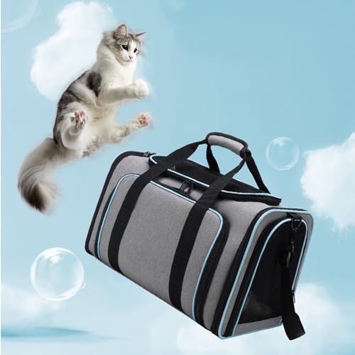 Erweiterbare Katzen-Transporttasche,4-seitig öffnbar,Für Katzen & Kleine Hunde,Auto,Flugzeug,Bahn,Faltbar,Weiches Fleece-Bett,45x28x28cm,Reisefreundlich & Sicher von Peiaw