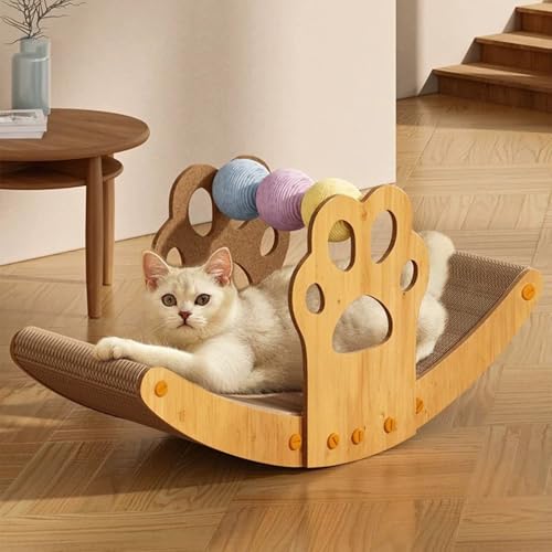 Extra großes Katzen Kratzbrett,Schaukelstuhlmit Kratzbrett,Spielkugeln–2-in-1 Spiel- & Ruhezone,Gewebter Sisal,Komfortable Liege für Katzen zum Spielen,Ausruhen & Entspannen von Peiaw