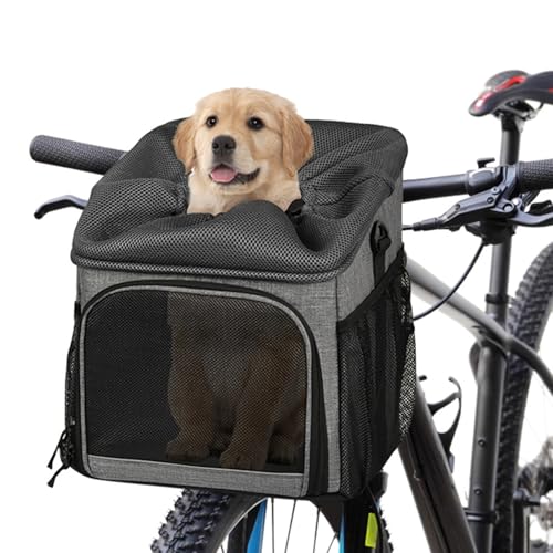 Fahrradkörbe für Hunde,Fahrradkorb Vorne für Kleine Haustiere,Katzen,Hunde Autositz Abnehmbarer,4 in 1 für Rucksack+Schultertasche+Auto-Reiseträger,Einfache Installation von Peiaw