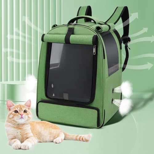 Haustier Rucksack,Katzenrucksack Große Katzen bis zu 15kg, Hunderucksack bis zu 12kg, Katzen Rucksack Groß für Katzen und Kleine Hunde Faltbare Haustier Rucksack mit belüftetem Design, Grun von Peiaw