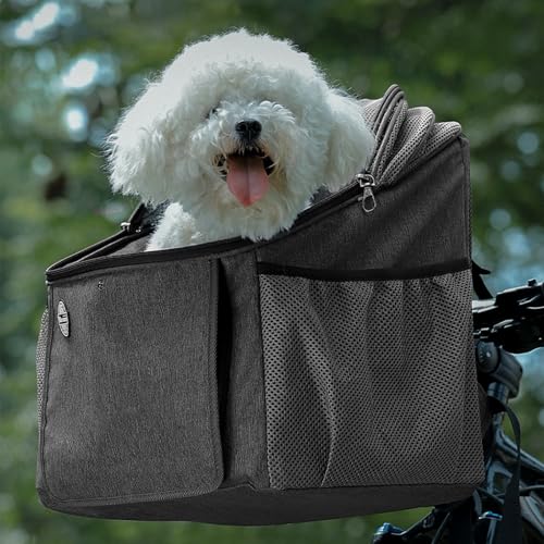 Hundekorb Fahrrad Vorne,Hundefahrradkorb,Fahrradtasche für Haustiere,Fahrradkorb Vorne für Hunde,Faltbarer Fahrradkorb,Geeignet für Outdoor-Reiten und Camping mit Haustieren(Grau) von Peiaw