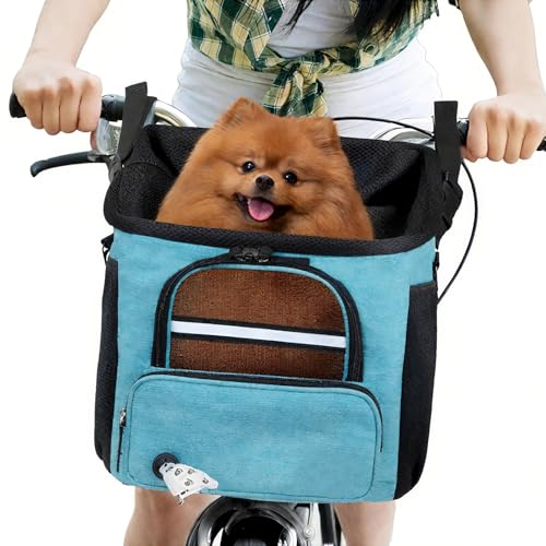 Hundekorb Fahrrad Vorne,Rucksack Schultertasche Autositz mit Atmungsaktives Netzfenster,Wasserdichtes Sitzkissen für Kleine Hun,HundekorbSchnellentriegelung,Einfache Installation von Peiaw