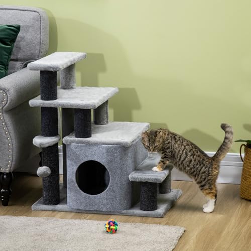 Katzen Kratzbaum,Haustiertreppe Mehrstufige Katzentreppe mit Versteckhöhle Weicher Plüsch & Kratzröhren,Stabiler Kletterturm mit Spielball,Ideal für Katzen Zum Klettern,Spielen & Ausruhen Katzen Kratzbaum,Haustiertreppe Mehrstufige Katzentreppe mit Versteckhöhle Weicher Plüsch & Kratzröhren,Stabiler Kletterturm mit Spielball,Ideal für Katzen Zum Klettern,Spielen & Ausruhen von Peiaw
