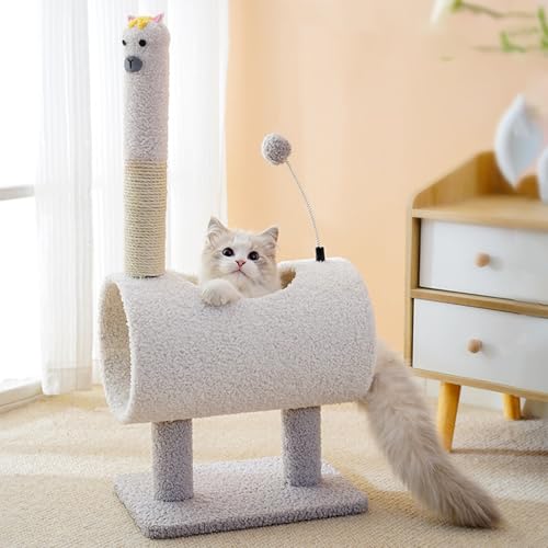 Katzen Kratzbaum,Katzenbaum Katzenmöbel für Katzen mit Natürliches Sisalseil,Alpaka Design Kratzpfahl mit Gemütlicher Röhrenkabine und Spielball,Kompakter und Stabiler Katzenspielzeug von Peiaw