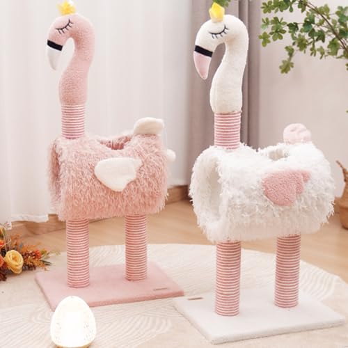 Katzenbaum Kletterturm,Katzenkratzbaum Flamingo Design,Multifunktionales Katzenparadies,Sisalsäulen Verschleißfest Kratzfest,Stabiler Katzenspielturm für Kratzen,Spielen und Schlafen (Rosa) von Peiaw