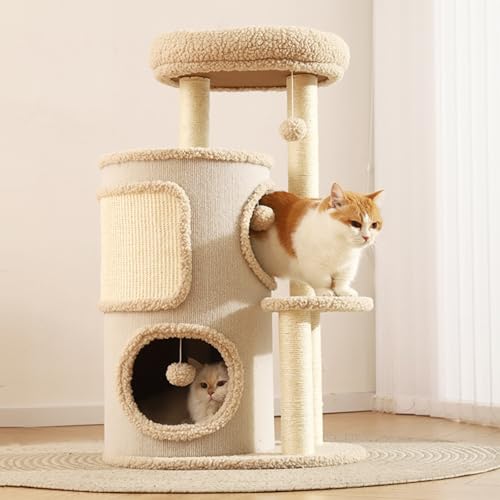 Katzenbaum Multifunktional,Kratzbaum mit 2-stöckiger Kratztonne,Katzenbaum mit Katzenschlafhaus,Sisalbrett,abnehmbarem Bett & Spielball,Stabiles Katzenmöbel für Raumsparend & Design für Interior Katzenbaum Multifunktional,Kratzbaum mit 2-stöckiger Kratztonne,Katzenbaum mit Katzenschlafhaus,Sisalbrett,abnehmbarem Bett & Spielball,Stabiles Katzenmöbel für Raumsparend & Design für Interior von Peiaw
