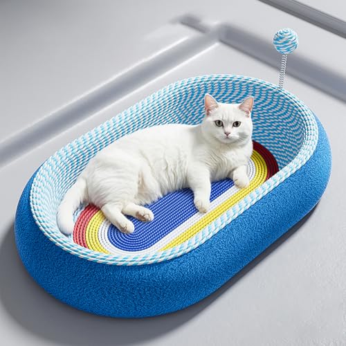 Katzenbett,Kratzbretter Katze,Ovales Kratzpappe für Katzen,2-in-1 Design aus Papierseilweben,Vertieftes Katzensofa mit Spielball,Komfortables Schlafen,Perfekt für Katzen zum Spielen und Ausruhen von Peiaw