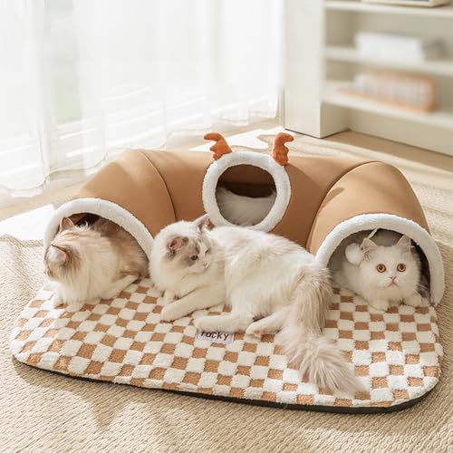 Katzenbett Tunnelbett,Katzenkeller mit Plüsch-Hängeball,U-Förmiges Katzenspielzeug mit Weichem Kissen,Mehrere Katzen Spielbett Tunnel für Indoor Katzen zum Spielen und Ausruhen (S (55 * 40cm)) von Peiaw