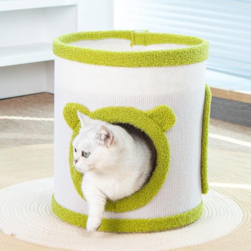 Katzenbett Zylinder Sisal-Kratzflächen,Bequemes Katzenversteck mit Ohr-Öffnungen,Weicher Stoff,Stabiler Aufbau,Ideal für Spiel & Schlaf,Große Katzenhaus für Indoor-Katzen (Weiß + Grün, Zweilagig) Katzenbett Zylinder Sisal-Kratzflächen,Bequemes Katzenversteck mit Ohr-Öffnungen,Weicher Stoff,Stabiler Aufbau,Ideal für Spiel & Schlaf,Große Katzenhaus für Indoor-Katzen (Weiß + Grün, Zweilagig) von Peiaw