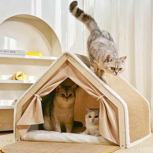 Katzenzelthaus,Extra Großer Katzenkratzbaum Katzenzelt mit 360°-Rundumwärme,Großzügiger Platz für Mehrere Katzen,Katzennest für Katzen,Welpen und Andere Kleintiere (Beige, Extragroß) von Peiaw