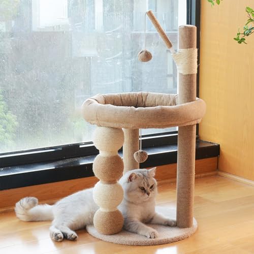 Kleiner Katzenbaum,Mehrstöckiger Katzenturm mit Sisal-überzogenem Kratzbaum,Verschleißfestes Kratzseil,Hängenden Spielbällenund Großer Katzensitzstange,Spiel- & Ruheoase für Ihre Katze von Peiaw