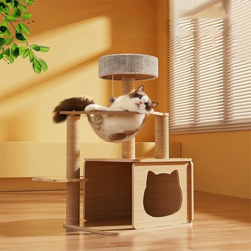Kratzbaum,Kleiner Katzenturm [86cm] mit 32 cm Raumkapsel,Katzenbaum mit Sisal Katze Kratzbaum,Interaktive Danging Ball für Indoor-Katzen,Stabiler Holzaufbau,Ideal für Klettern,Spielen & Schlafen von Peiaw