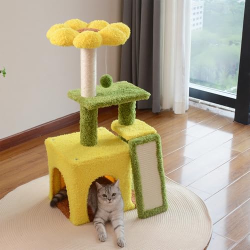 Kratzbaum Klein,Katzen Kratzbaum,Sonnenblumen Design Katzenmöbel mit Versteckhöhle,Sisal Kratzflächen,Spielkugel,Weicher Pfirsichsamtstoff,Ideal für Katzen zum Klettern,Spielen und Ausruhen Kratzbaum Klein,Katzen Kratzbaum,Sonnenblumen Design Katzenmöbel mit Versteckhöhle,Sisal Kratzflächen,Spielkugel,Weicher Pfirsichsamtstoff,Ideal für Katzen zum Klettern,Spielen und Ausruhen von Peiaw
