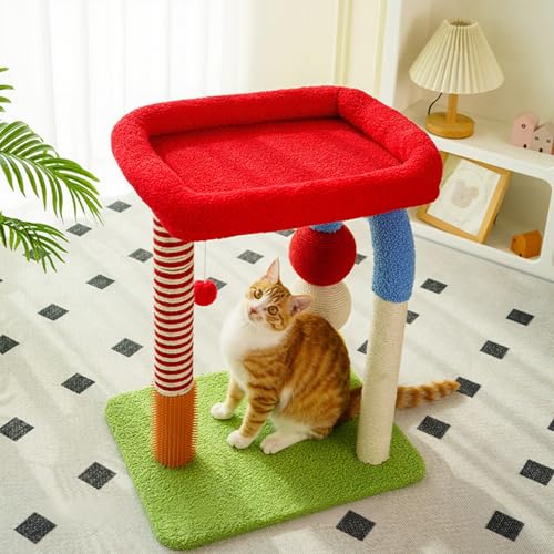 Kratzbaum Set,63 cm Hoch,Kratzbaum für Große Katzen Stabil,Hochbelastbar,Katzenbaum,Plattform Plüsch,Moderner Bunter Kratzstamm,Stabiler & Raumsparender Spielturm für Hauskatzen von Peiaw
