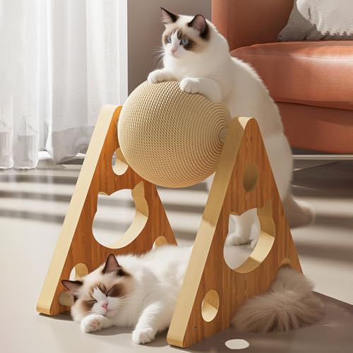 Kratzbrett für Katzen,Dreieckiger Katzenkratzbaum,Stabil & Kippsicher,Natürlicher Sisal-Katzenkratzball,Katzenspielzeug,Kratzspielzeug mit Kratzball,Ideal zum Kratzen,Spielen,3 Größen Auswahl (Klein) von Peiaw