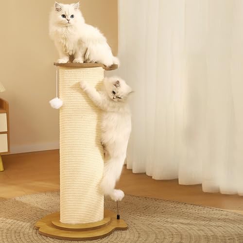 Kratzsäule für Katzen,Kratzbaum für Katzen 84cm,Kratzsäule XXL,Natural Sisal Seil Pole mit hängendem Ball,Weicher Plüsch,Vergrößerte und Verdickte Basis,Stabil und Langlebig,Scratching Post von Peiaw