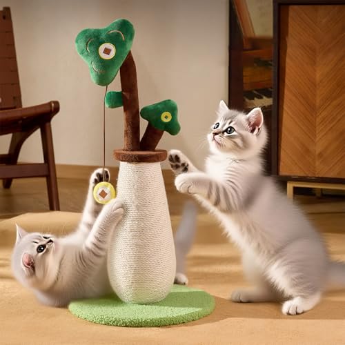 Kratzsäulen,Niedlicher Katzenkratzer,Kratzbaum mit Sisalseil für Wohnungskatzen,Kratzspielzeug für Indoor Katzen 67 cm Hoher,Pilz-Katzen-Klettergerüst mit Baumelnden Bällen von Peiaw