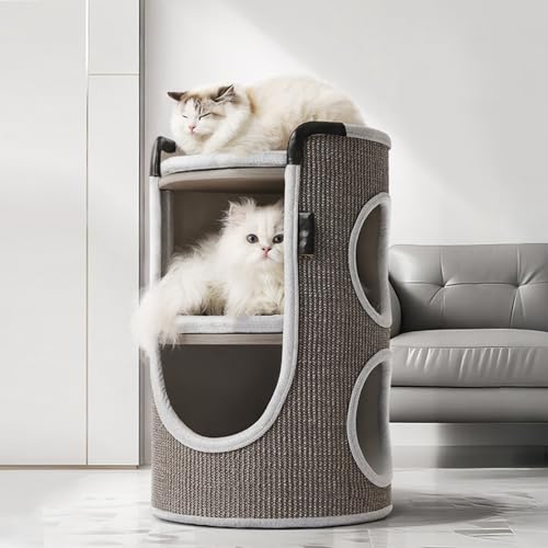 Kratztonne aus Sisal Höhe 65 cm,Multifunktionales Katzennest & Nachttisch,Stabiler Kratzbaum für kleine & große Katzen,Perfekte Krallenpflege & Beschäftigung,Viele Versteckmöglichkeiten,Grau von Peiaw