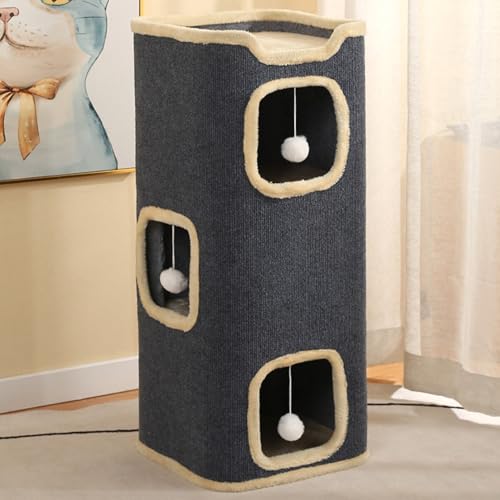 Lagiges Katzenhaus Katzenhöhle für Innenkatzen Rechteckiges Katzenhaus Hängespielzeug Indoor,Katzenbett für Indoor-Katzen,Katzentonne,Katzenhöhle,Kratzbaum Klein (Grau, Dreilagig) von Peiaw