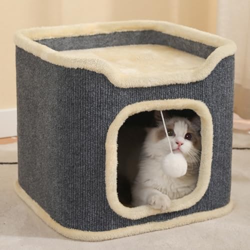 Lagiges Katzenhaus Katzenhöhle für Innenkatzen Rechteckiges Katzenhaus Hängespielzeug Indoor,Katzenbett für Indoor-Katzen,Katzentonne,Katzenhöhle,Kratzbaum Klein (Grau, Einlagig) von Peiaw