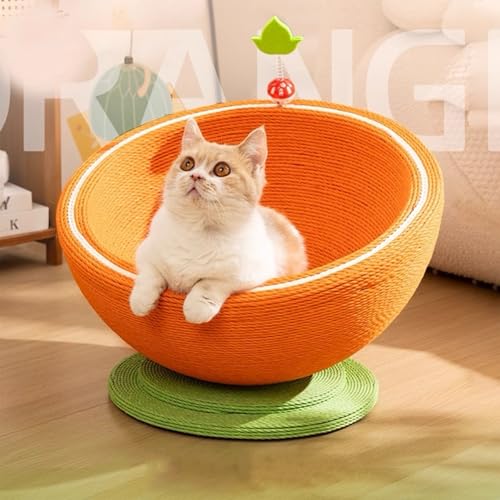 Orangefarbenes Katzenkratznest,2 In 1 Kratzpappe Für Katzen,Naturliches Papierseil Handgewebt Kratzbrett,Katzenkratzbretter Schüssel Nest (Orange Farbe, 48 * 40 * 36CM) von Peiaw