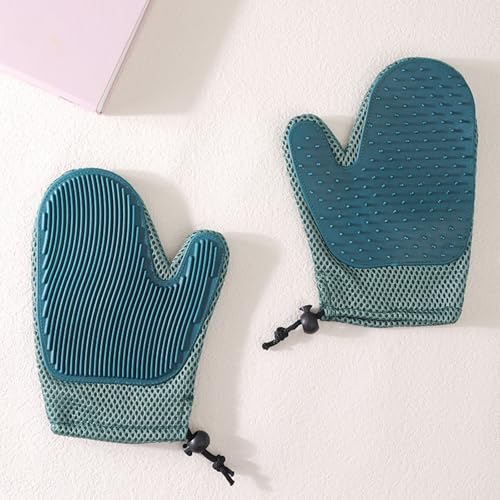 Peiaw Doppelseitige Handschuhe zur Tierpflege,Haustierbürste Handschuh Silikon,2 - in - 1 KatzenHundebürste mit Atmungsaktivem Netz,Ideal für Baden,Kämmen & Sofareinigung (Blau) von Peiaw