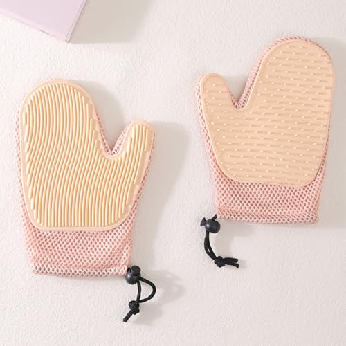 Peiaw Doppelseitige Handschuhe zur Tierpflege,Haustierbürste Handschuh Silikon,2 - in - 1 KatzenHundebürste mit Atmungsaktivem Netz,Ideal für Baden,Kämmen & Sofareinigung (Rosa) von Peiaw
