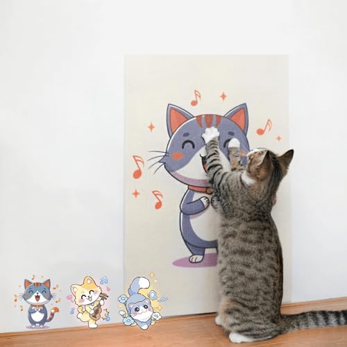 Wall Mounted Cat Scratcher,Cute Self-Adhesive Cat Scratch Mats–5MM Dcke Vliesdecke,Kratzfest&Verschleißfest,Selbstklebend & schneidbar,DREI Muster Verfügbar ideal für Wand&Sofa (Schmetterlingskatze) von Peiaw