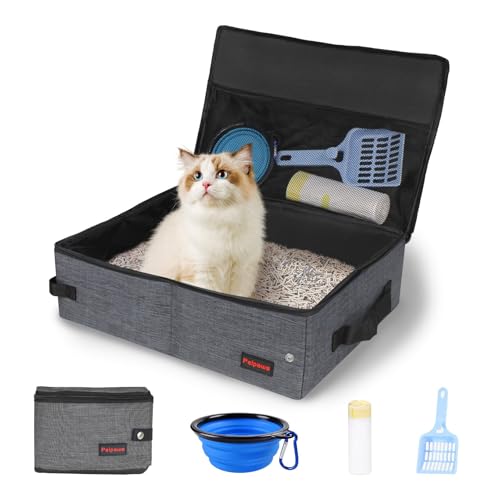 Peipaws Tragbare Katzentoilette für Reisen mit Reißverschluss auslaufsicherer Deckel Doppelte Tragegriffe Faltbare Katzentoilette Wasserdicht Inklusive Bonus Wassernapf + Schaufel + Kotbeutel (Grau, Peipaws Tragbare Katzentoilette für Reisen mit Reißverschluss auslaufsicherer Deckel Doppelte Tragegriffe Faltbare Katzentoilette Wasserdicht Inklusive Bonus Wassernapf + Schaufel + Kotbeutel (Grau, von Peipaws