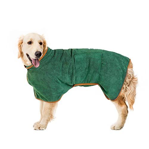 Pejoye Hundebademantel aus Mikrofaser - Pfotentuch, Hunde Handtuch mit Verstellbarem Riemen, Hund Bademantel Mantel, Haustier Bademantel mit Klettverschluss (XL (1er Pack), Grün) von Pejoye