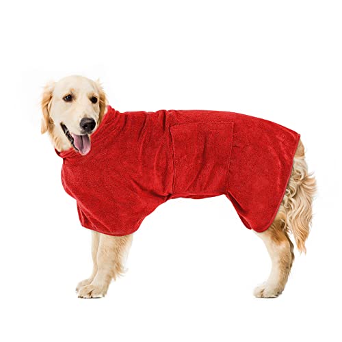 Pejoye Hundebademantel aus Mikrofaser - Pfotentuch, Hunde Handtuch mit Verstellbarem Riemen, Hund Bademantel Mantel, Haustier Bademantel mit Klettverschluss von Pejoye
