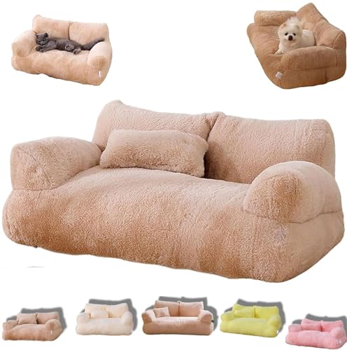 Beruhigendes Haustiersofa, beruhigendes Hundebett, Plüsch, Haustiersofa, weiches, beruhigendes Katzensofa, waschbar, Katzenbetten für mittelgroße und kleine Hunde und Katzen (M, Kaffee) von Pelinuar