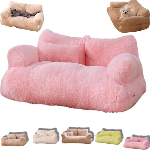 Pelinuar Beruhigendes Haustiersofa, beruhigendes Hundebett, Plüsch, Haustiersofa, weiches, beruhigendes Katzensofa, waschbar, Katzenbetten für mittelgroße und kleine Hunde und Katzen (M, Rosa) von Pelinuar