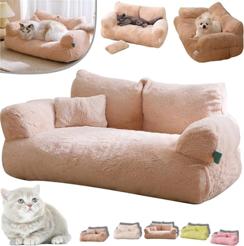 Calming Pet Sofa,2024 New Calming Pet Sofa Slicier,Calming Dog Bed Fluffy Plush Pet Sofa,Washable Puppy Sleeping Bed Cat Couch Pet Sofa Bed,with Removable Washable Cover (L, Beige) von Pelinuar