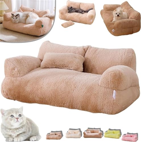 Calming Pet Sofa,2024 New Calming Pet Sofa Slicier,Calming Dog Bed Fluffy Plush Pet Sofa,Washable Puppy Sleeping Bed Cat Couch Pet Sofa Bed,with Removable Washable Cover (L, Coffee) von Pelinuar