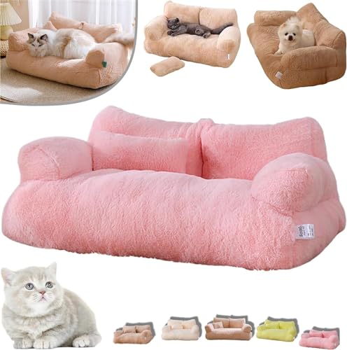 Calming Pet Sofa,2024 New Calming Pet Sofa Slicier,Calming Dog Bed Fluffy Plush Pet Sofa,Washable Puppy Sleeping Bed Cat Couch Pet Sofa Bed,with Removable Washable Cover (L, Pink) von Pelinuar