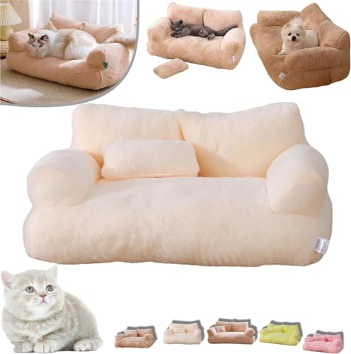 Calming Pet Sofa,2024 New Calming Pet Sofa Slicier,Calming Dog Bed Fluffy Plush Pet Sofa,Washable Puppy Sleeping Bed Cat Couch Pet Sofa Bed,with Removable Washable Cover (L, White) von Pelinuar