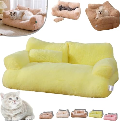Calming Pet Sofa,2024 New Calming Pet Sofa Slicier,Calming Dog Bed Fluffy Plush Pet Sofa,Washable Puppy Sleeping Bed Cat Couch Pet Sofa Bed,with Removable Washable Cover (M, Yellow) von Pelinuar