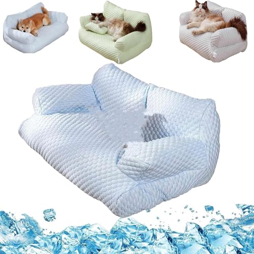 Kühlendes Haustierbett aus Eisseide, atmungsaktiv, waschbar, Hundesofa, kühlendes Bett, Sommer, kühles Eisseidenbett, atmungsaktiv, waschbar, Haustierbetten für Katze und Hund (Blau, M) von Pelinuar