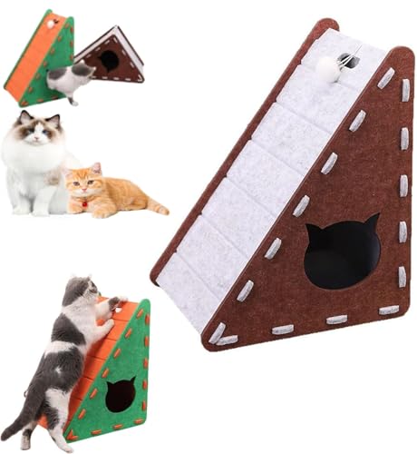 Mellowkin Kratzbaum für Katzen, dreieckig, vertikal, integriertes Kratzbrett, Filz-Kratzer für Hauskatzen, verhindert Möbelschäden (Beige Braun) von Pelinuar