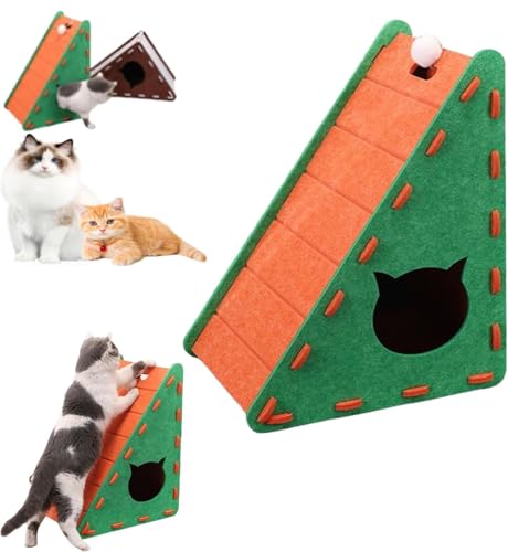 Mellowkin Kratzbaum für Katzen, dreieckig, vertikal, integriertes Kratzbrett, Filz-Kratzer für Hauskatzen, verhindert Möbelschäden (Orangegrün) von Pelinuar