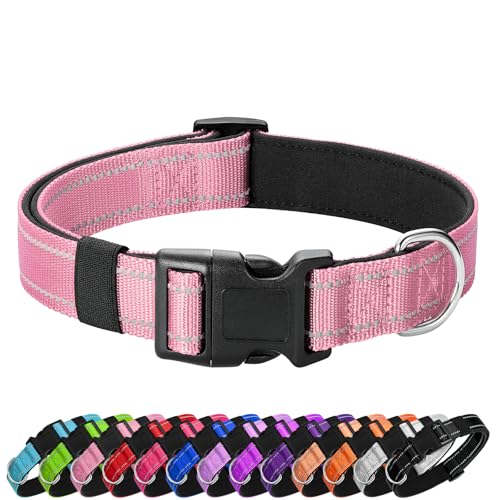 PenSeepet Reflektierendes Hundehalsband, gepolstert mit weichem Neopren, atmungsaktiv, Schnellverschluss, Basic Hundehalsbänder für Welpen, kleine Hunde, rosa Mädchen von PenSeepet