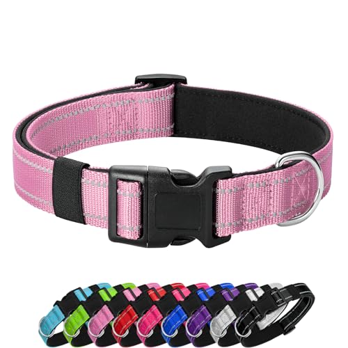 PenSeepet Reflektierendes Hundehalsband, gepolstert mit weichem Neopren, atmungsaktiv, Schnellverschluss, Basic Hundehalsbänder für Welpen, kleine Hunde, rosa Mädchen von PenSeepet