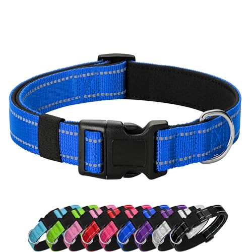 PenSeepet Reflektierendes Hundehalsband, gepolstert mit weichem Neopren, atmungsaktiv, Schnellverschluss, Basic Hundehalsbänder für mittelgroße und große Hunde, Blau, Jungen und Mädchen von PenSeepet