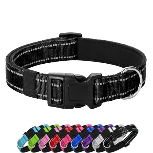 PenSeepet Reflektierendes Hundehalsband, gepolstert mit weichem Neopren, atmungsaktiv, Schnellverschluss, für mittelgroße und große Hunde, Schwarz von PenSeepet